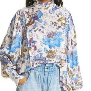 ISABEL MARANT ÉTOILE Backal Ruffled Floral Satin Blouse Size 34
